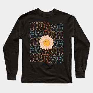 Retro Groovy Nurse Life For Women Nursing For Nurses Week Long Sleeve T-Shirt